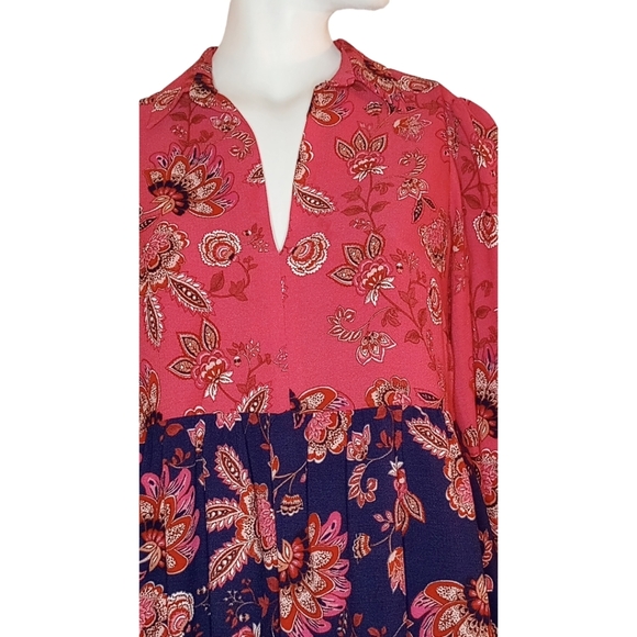 Vince Camuto Women Dress V-Neck Mixed Florals Lined Long Sleeves Gold Buttons 2 - Picture 5 of 17